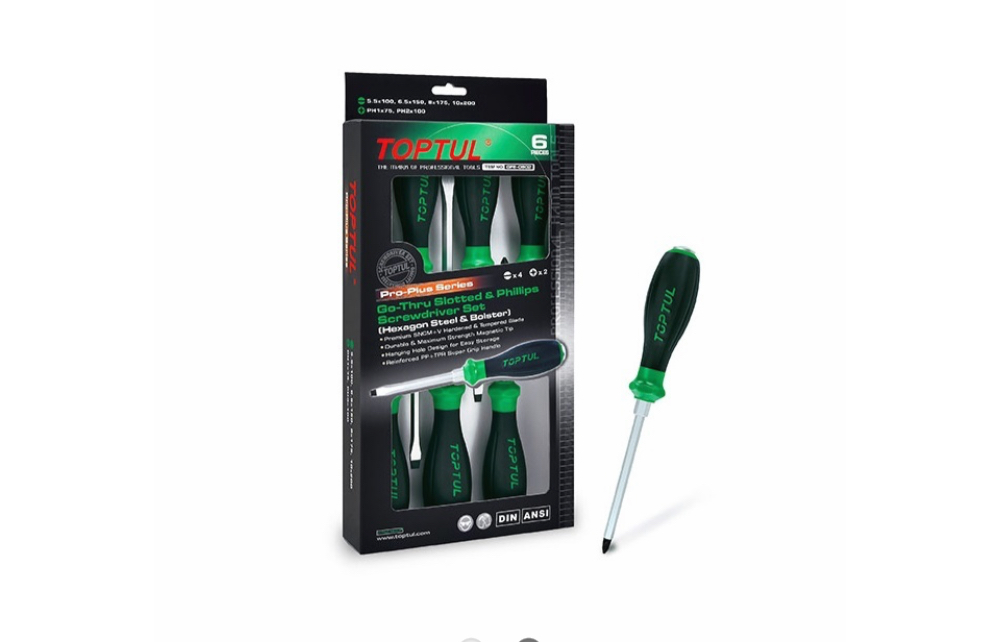 پیچ‌گوشتی ضربه‌ای آچارخور 6 عددی GFE-0602 تاپ تول